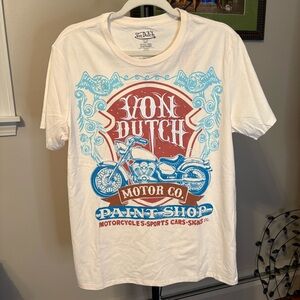 Von Dutch White Tee with Blue and Red Graphic